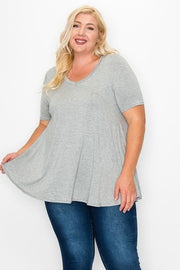 74 SSS-A {The Time Is Now} Heather Grey V-Neck Top EXTENDED PLUS SIZE 1X 2X 3X 4X 5X