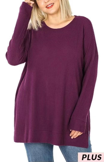 82 SLS-G {Speak Truth} Dark Plum Waffle Knit Top SALE!!  PLUS SIZE 1X 2X 3X