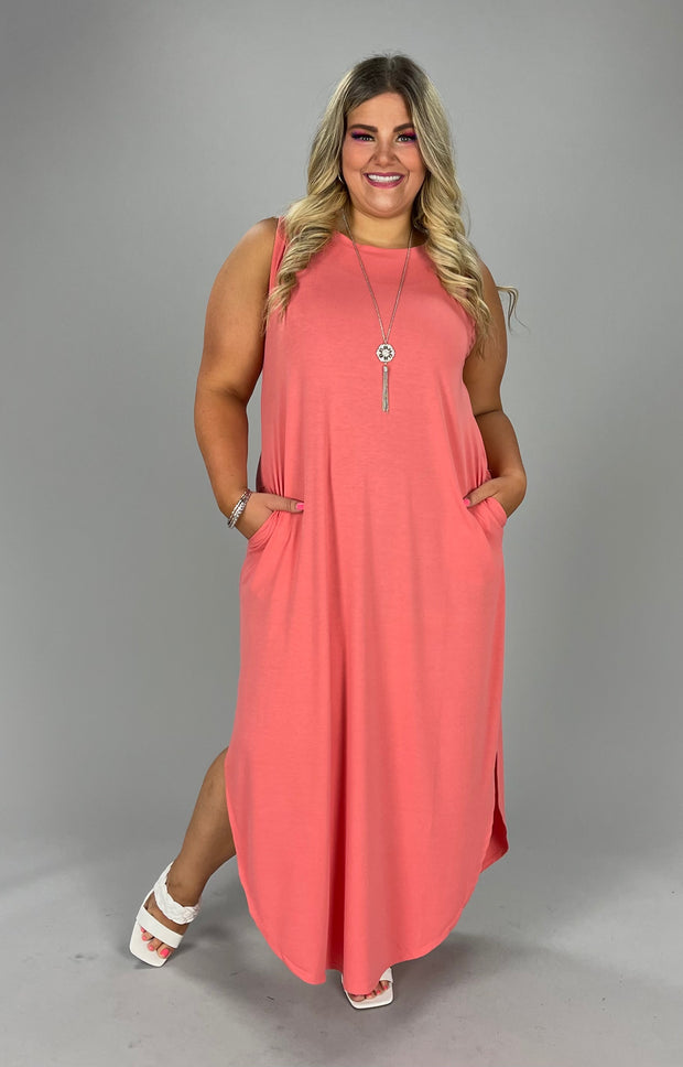 LD-L {Adoration} CORAL Sleeveless Maxi Dress PLUS SIZE 1X 2X 3X