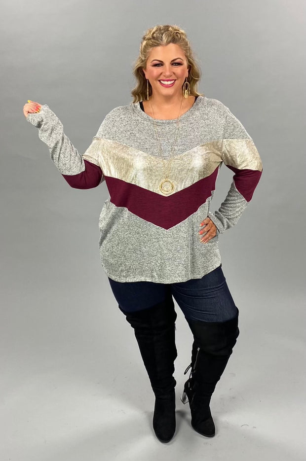 29 CP-H {Like A Champ} Grey Maroon Metallic Top PLUS SIZE XL 2X 3X