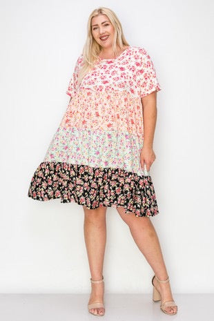 22 PSS-A {Perfectly Aligned} Multi-Color Floral Tiered Dress CURVY BRAND!!! EXTENDED PLUS SIZE 4X 5X 6X