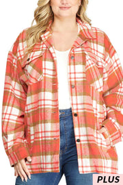 90 OT-A {Deserving Praise} Coral Plaid Shacket PLUS SIZE XL 1X 2X