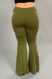 BT-P "UMGEE" Olive Prewashed Cotton  Flared Leg Pants PLUS  SIZE