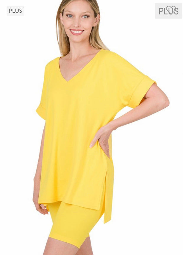 53 SET-X {Set The Curvy} Yellow***SALE*** V-Neck Short Set PLUS SIZE 1X 2X 3X