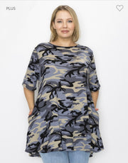 97 PSS-E {Camo For The Win} Navy Camo Print Top EXTENDED PLUS SIZE 3X 4X 5X