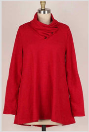 63 OR 36 SD-B {Got My Attention} Red Detail Neck Top PLUS SIZE 1X 2X 3X