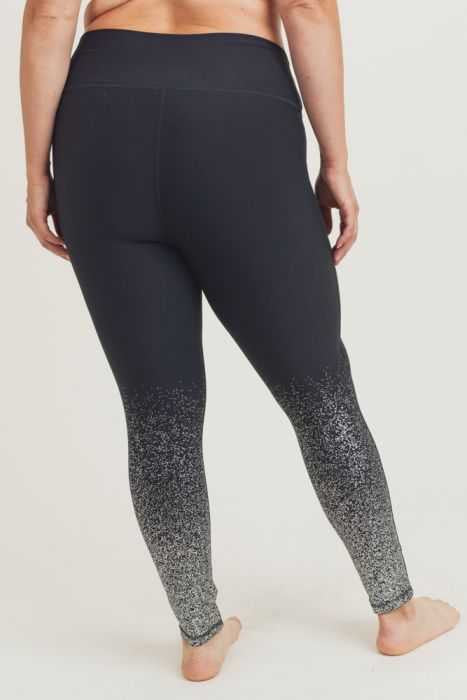 BIN 99 {Midnight Sparkle} Black Leggings With Silver Foil Detail PLUS SIZE XL 1X 2X 3X