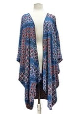 60 OT-N {Focus On The Memories} Royal Blue Print Kimono EXTENDED PLUS SIZE 3X 4X 5X