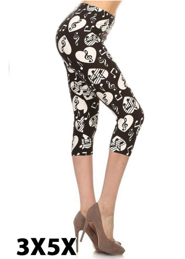 LEG-58 {Musical Madness} Music Symbol Butter Soft Capri Leggings EXTENDED PLUS SIZE 3X/5X