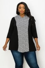 35 HD-O {Road Leads Home} Black/Ivory Maze Print Hoodie CURVY BRAND!!! EXTENDED PLUS SIZE