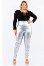 LEG {Silver Feelings} Silver Full Length Leggings PLUS SIZE 1X 2X 3X