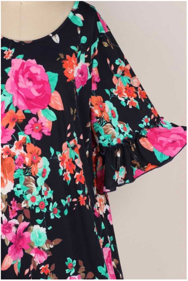 71 PSS-D  {Garden Delight} Navy Floral Print Dress Extended Plus 3X 4X 5X