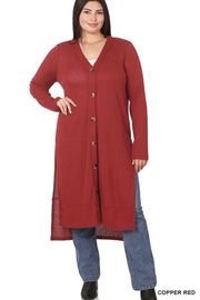 23 OT-M {Close To You} Copper Red Ribbed Button Up Duster PLUS SIZE 1X 2X 3X
