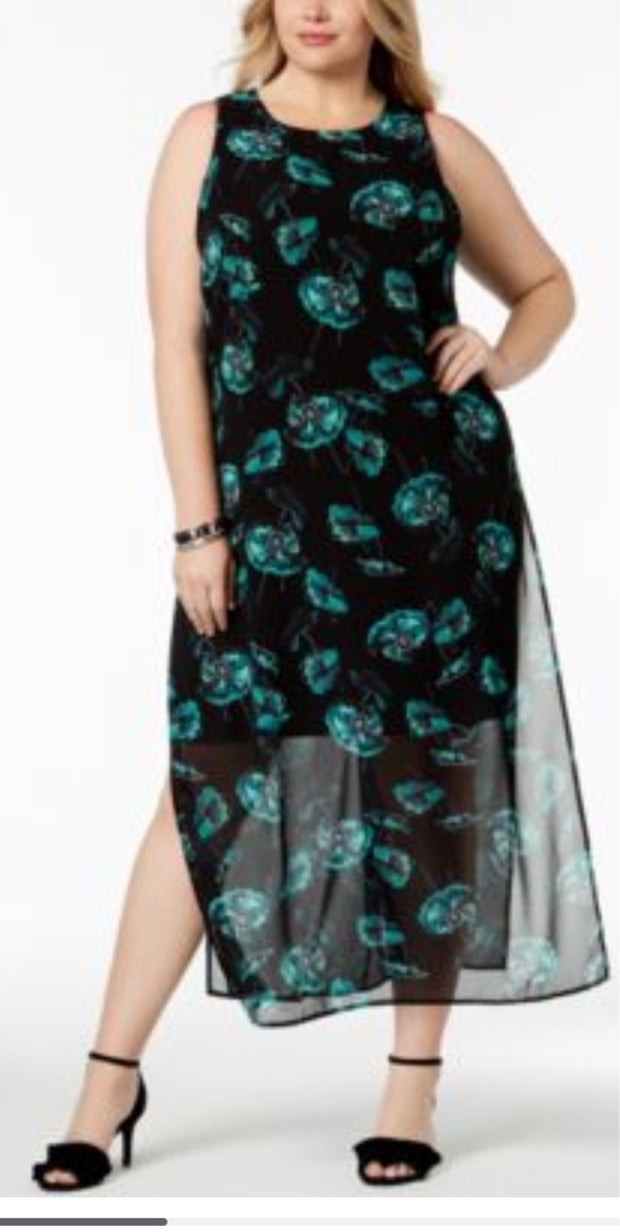 LD-D  M-109 {Alfani} Green Floral Maxi Dress Retail 109.50 PLUS SIZE 16W  20W