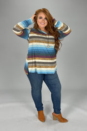 62 PLS-Z {Cooler Days Ahead} Multi-Color Striped Top PLUS SIZE 1X 2X 3X