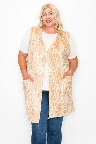 56 OT-Z {The Cat's Meow} Tan Leopard Print Vest EXTENDED PLUS SIZE 3X 4X 5X