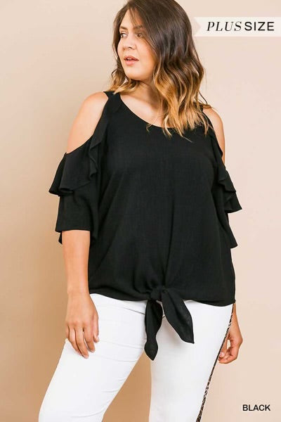 12 OS-C {Wit And Wonder} Umgee Black Cold Shoulder Top PLUS SIZE XL 1X 2X