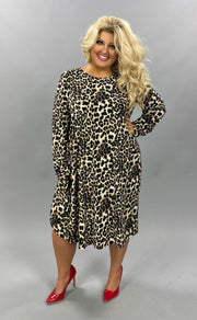 PLS-B {She's Got Sass} SALE!! Black Tan Leopard Long Sleeve Dress EXTENDED PLUS SIZE 3X 4X 5X