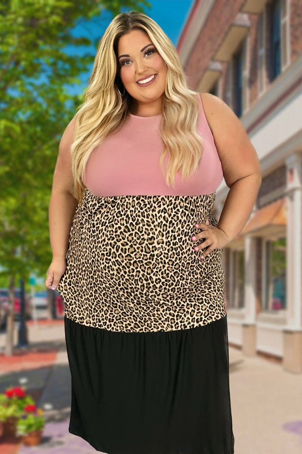 LD-T {When Fashion Roars} Rose Leopard Tiered Maxi Dress PLUS SIZE XL 2X 3X