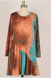 11 PLS-B {Life Starts Today} Brown/Green Ruffle Dress PLUS SIZE 1X 2X 3X SALE!!!