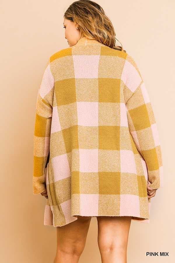 27 OT-A {Feel The Warmth} UMGEE Pink Mix Plaid Sweater PLUS SIZE XL 1X 2X Shacket