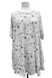 26 PSS-C {Clean Break} Ivory Blue Star Print Top EXTENDED PLUS SIZE 3X 4X 5X