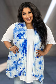 31 OT-H {Trendsetter} White/Blue Tie Dye Vest PLUS SIZE 1X 2X 3X