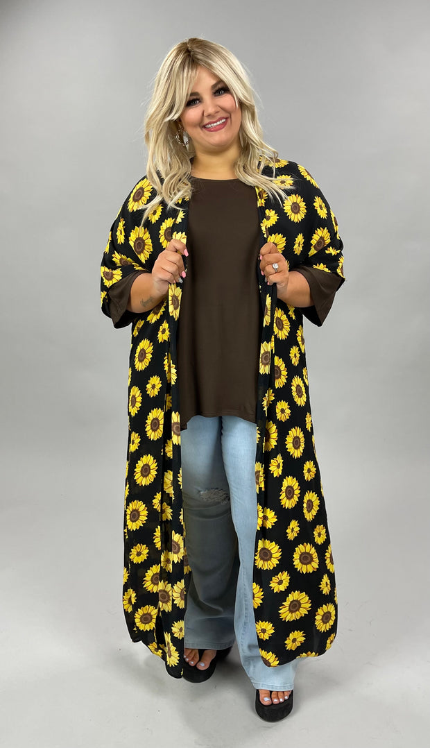 26 OT-D {Flowy Floral } Black Sunflower Duster PLUS SIZE 1X 2X 3X