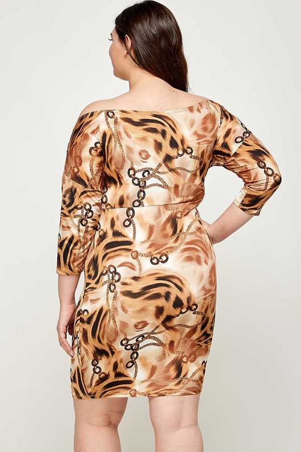 21 PSS-A {Sweet Talking} Lt. Brown Chain Print Dress PLUS SIZE 1X 2X 3X