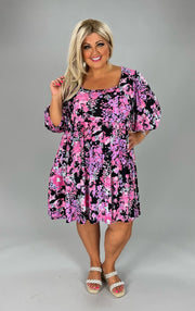 55 PQ-B {Blissfully In Love} ***SALE***Black/Pink Floral Babydoll Dress PLUS SIZE 1X 2X 3X