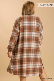 32 OT-D {Starting Again} "Umgee" Camel Plaid Button Up SALE!!  Shacket PLUS SIZE XL 1X 2X