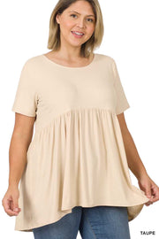 68 SSS-W {Blessed With Curvy} Taupe Babydoll Tunic PLUS SIZE 1X 2X 3X