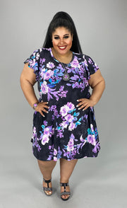 29 PSS-S {Pretty On Point} ***SALE***Black/Purple Floral Dress PLUS SIZE 1X 2X 3X