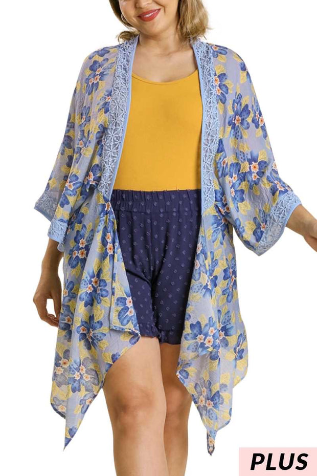 42 OT-B {Falling Away} Umgee  SALE!! Sky Blue Floral Kimono PLUS SIZE XL/1X  1X/2X