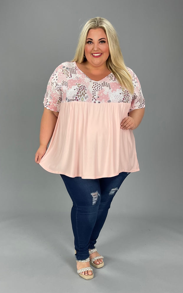 38 CP-X {Call Me Charming} Blush  SALE!! Floral Print Babydoll Top PLUS SIZE 1X 2X 3X