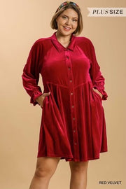 17 SLS-B {Reach Out} Umgee Red Velvet Babydoll Dress PLUS SIZE XL 1X 2X