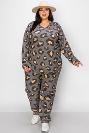 57 SET-A {Moves To Make} Grey Leopard Print Top & Pant Set EXTENDED PLUS SIZE 3X 4X 5X