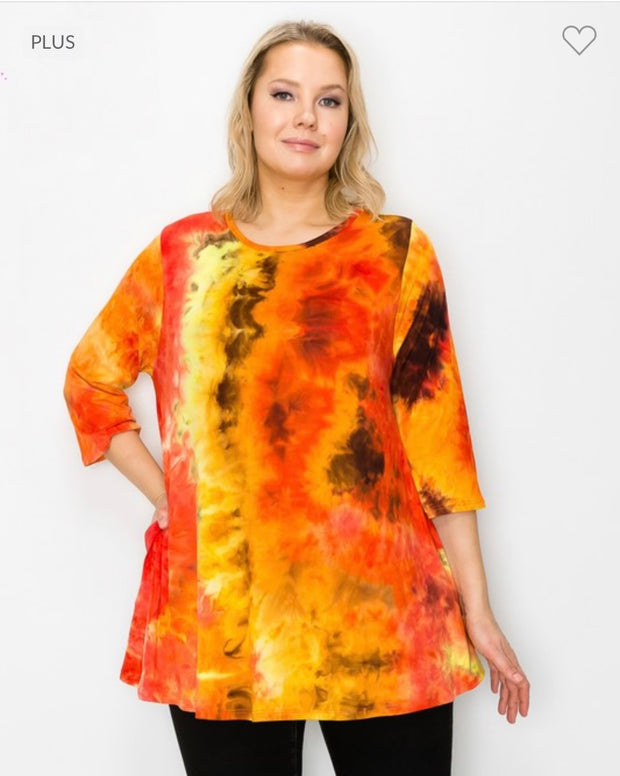 22 PQ-B {Just A Little Talk} Orange Tie Dye Top W/Pockets EXTENDED PLUS SIZE 3X 4X 5X