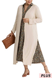 LD-L {Ode To Love} Creme Ribbed Long Cardigan PLUS SIZE XL 1X 2X