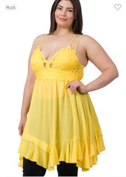 32 SV-B {Holly Sunshine} Yellow Lace Trim Sundress PLUS SIZE 1X 2X 3X