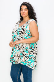 20 SV-F {Hide & Seek} MINT/Animal Print***SALE*** V-Neck Top EXTENDED PLUS SIZE 3X 4X 5X 6X