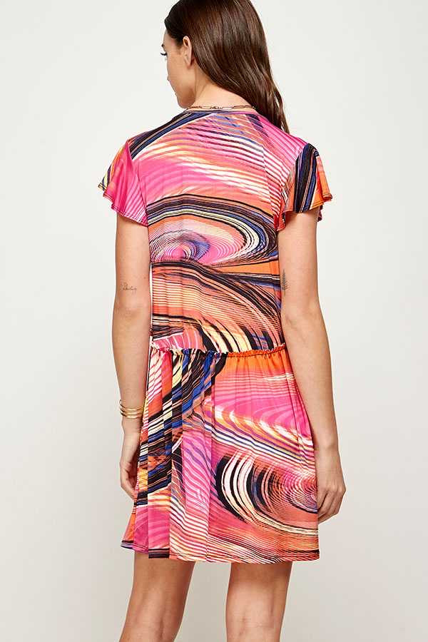 33 PSS-S {Happy Skies} Orange/Pink SALE!! Print Babydoll Dress PLUS SIZE XL 2X 3X
