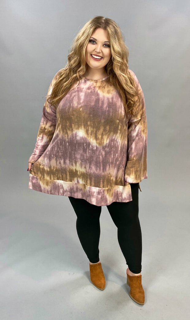 PLS-B {Anywhere But Here} Mauve Mocha Tie Dye Knit Tunic PLUS SIZE XL 2X 3X