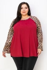 33 CP-V {Chasing Memories} Wine Top w/Leopard Print CURVY BRAND!!!  EXTENDED PLUS SIZE 4X 5X 6X
