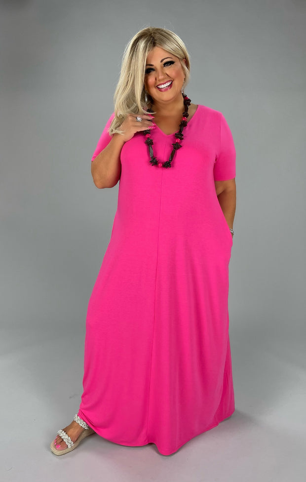 LD-P {Evolving Love} Fuchsia V-Neck Maxi Dress PLUS SIZE 1X 2X 3X