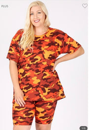 19 SET-A {Final Call} Orange Camo Print Short Set PLUS SIZE 1X 2X 3X***SALE***