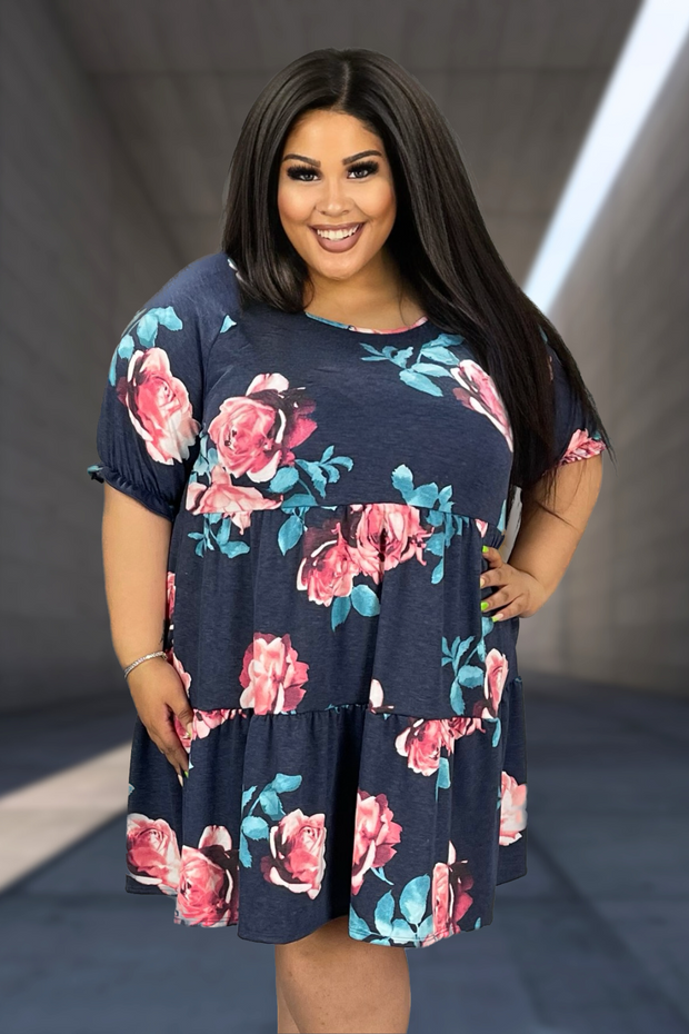 36 PSS-E {Putting On The Ritz} Navy Floral Tiered Dress EXTENDED PLUS SIZE 3X 4X 5X