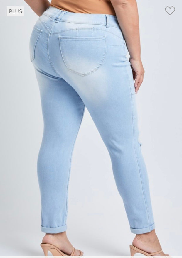 BT-L {YMI Wanna Betta Butt} Light Wash Ripped Cuffed Ankle Jeans PLUS SIZE 14 16 18 20