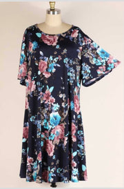 28 PSS-U {Just For Luck} Dark Navy Floral Dress EXTENDED PLUS SIZE 3X 4X 5X