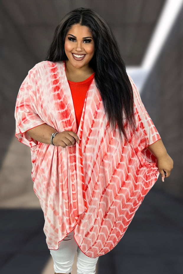 21 OT {Slay The Day} Red Tie Dye Kimono EXTENDED PLUS SIZE 3X 4X 5X